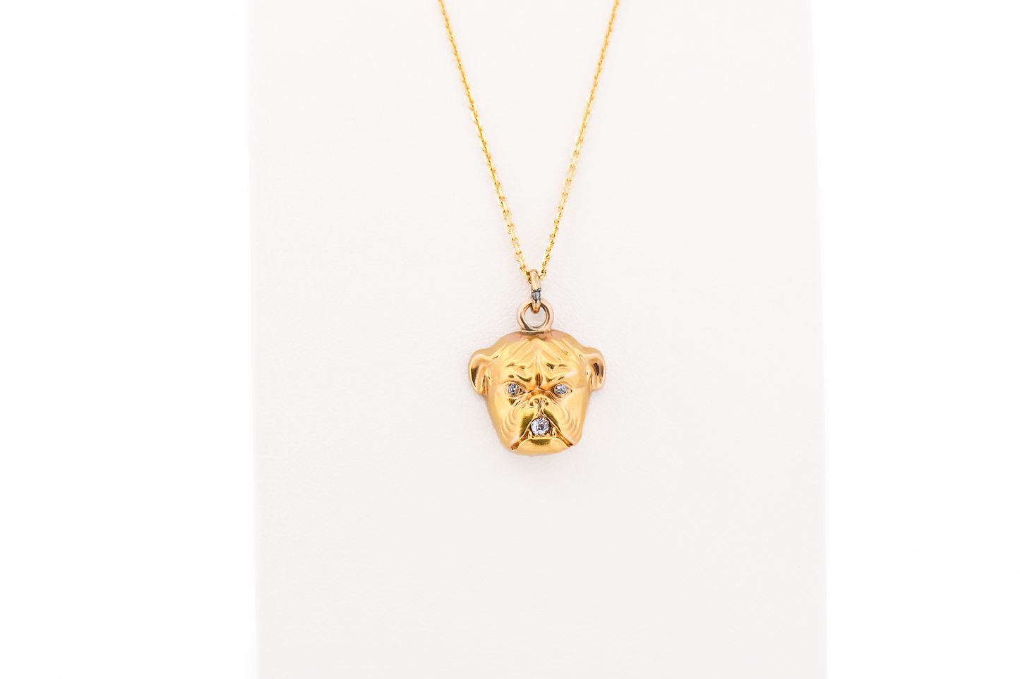 Adorable Antique English Bulldog Pendant with Diamond Eyes & Mouth