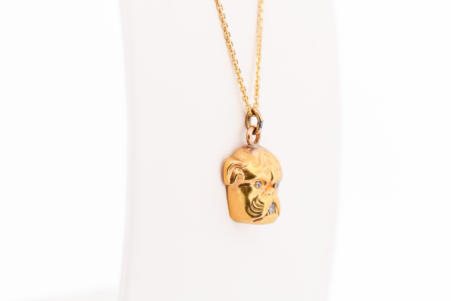 Adorable Antique English Bulldog Pendant with Diamond Eyes & Mouth