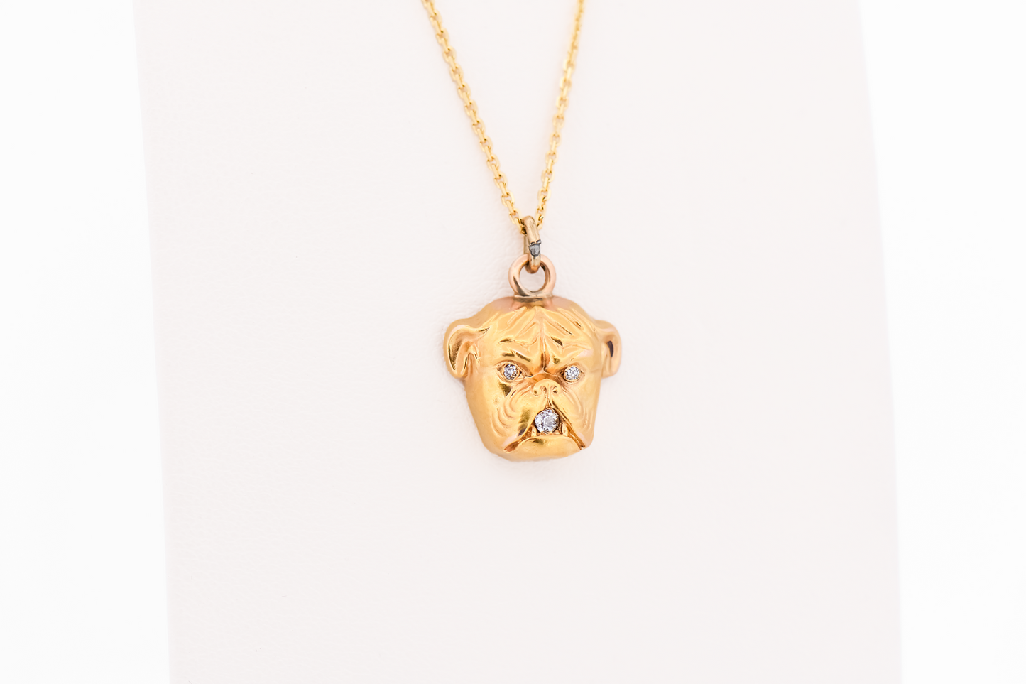 Adorable Antique English Bulldog Pendant with Diamond Eyes & Mouth