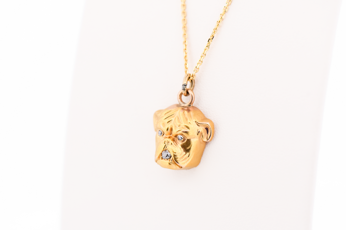 Adorable Antique English Bulldog Pendant with Diamond Eyes & Mouth