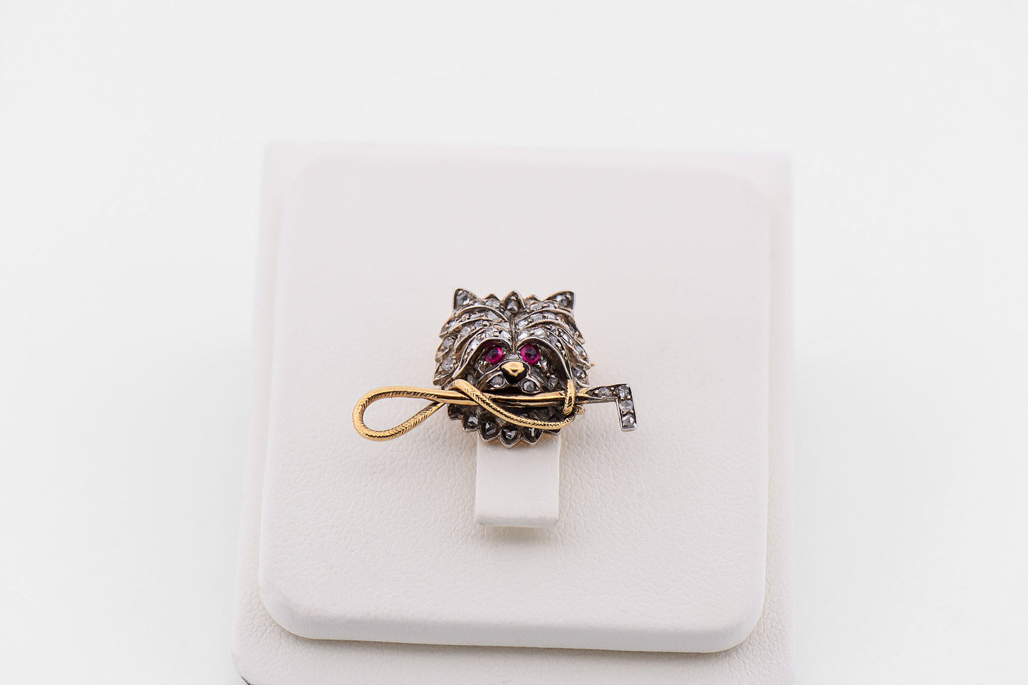 Adorable Antique Scottie Dog Brooch with Rose Cut Diamonds & Ruby Eyes