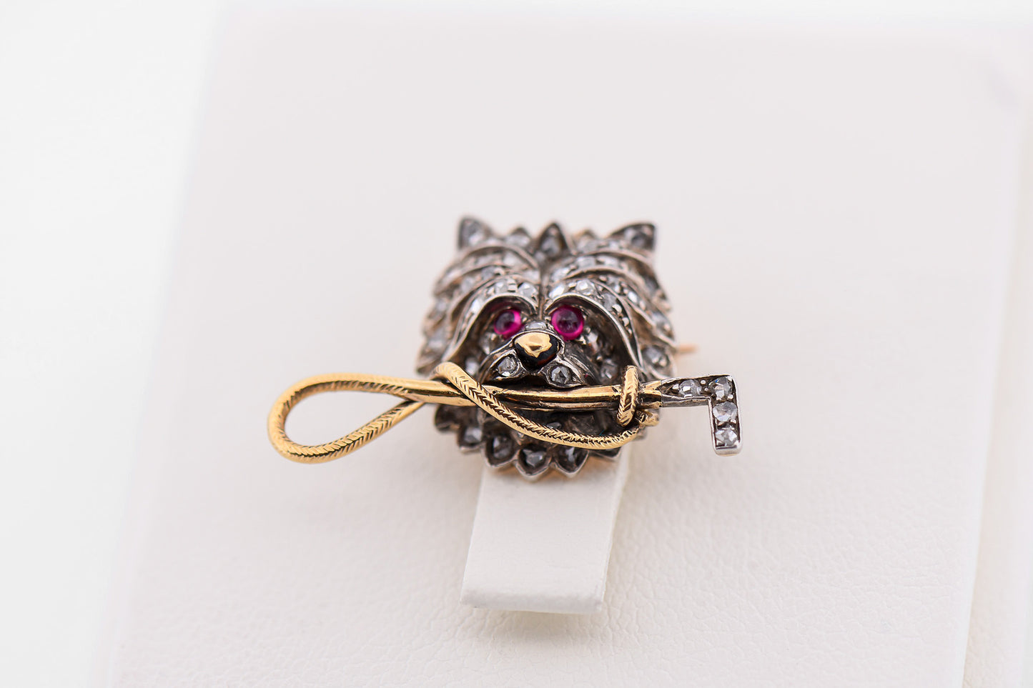 Adorable Antique Scottie Dog Brooch with Rose Cut Diamonds & Ruby Eyes
