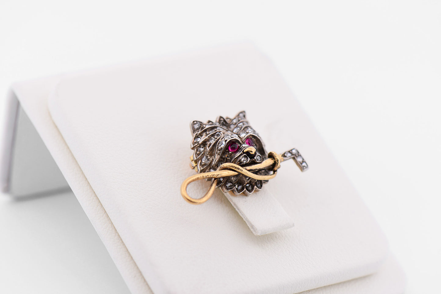 Adorable Antique Scottie Dog Brooch with Rose Cut Diamonds & Ruby Eyes