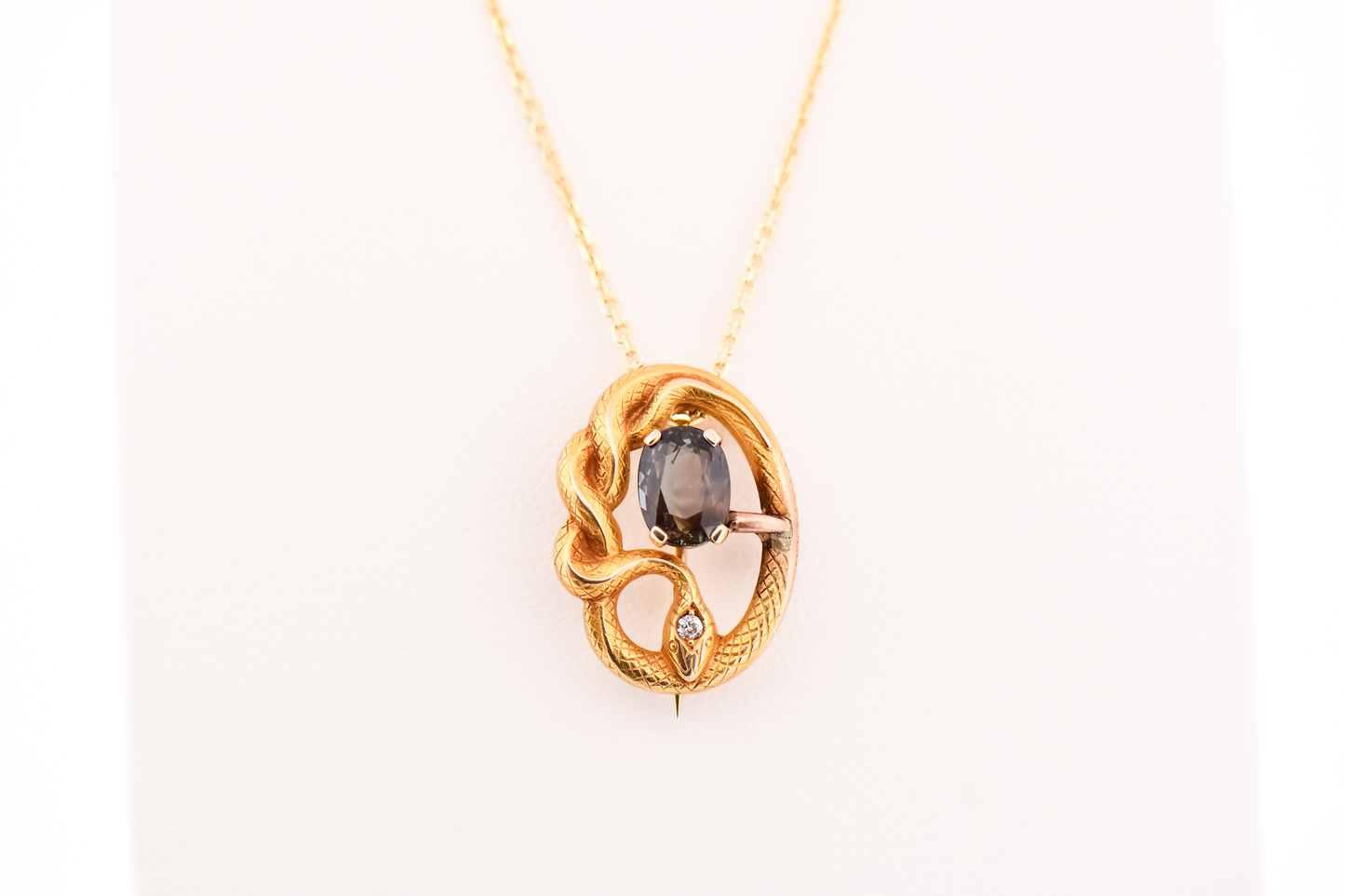 Adorable Art Nouveau Snake Pendant/Brooch with Natural Alexandrite & Diamond