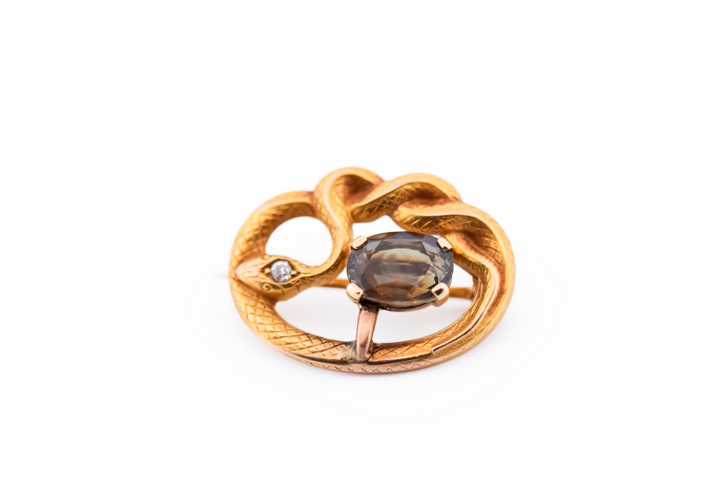 Adorable Art Nouveau Snake Pendant/Brooch with Natural Alexandrite & Diamond