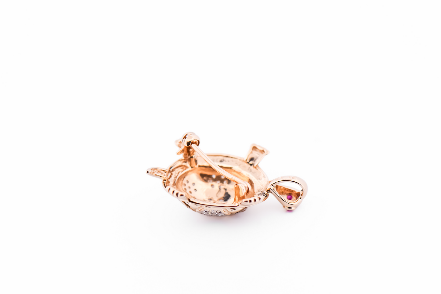 Adorable Estate Turtle Pendant Brooch Combo - Diamond Shell & Ruby Eyes