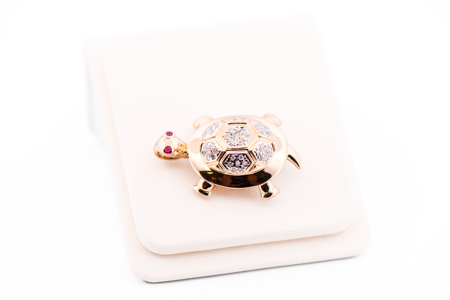 Adorable Estate Turtle Pendant Brooch Combo - Diamond Shell & Ruby Eyes