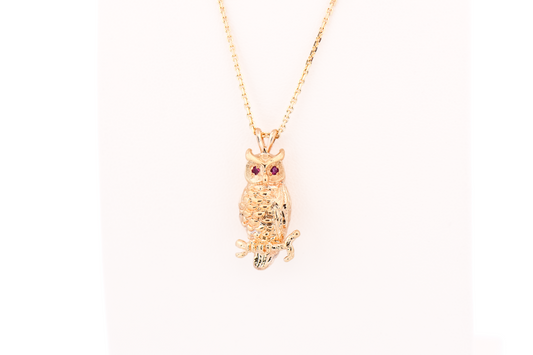 Adorable Vintage Owl Pendant with Ruby Eyes