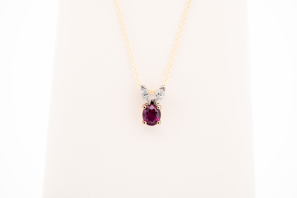 Adorable Vintage Ruby & Diamond "Rabbit Ear" Pendant
