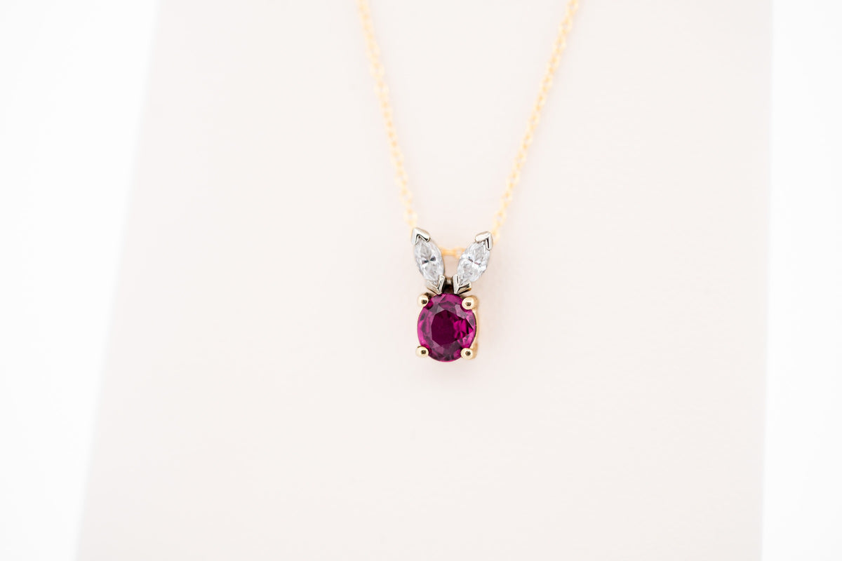 Adorable Vintage Ruby & Diamond "Rabbit Ear" Pendant