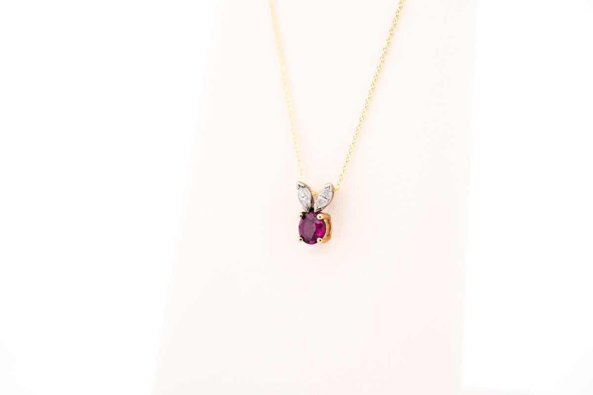Adorable Vintage Ruby & Diamond "Rabbit Ear" Pendant