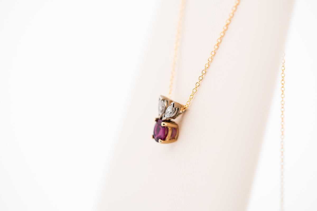 Adorable Vintage Ruby & Diamond "Rabbit Ear" Pendant
