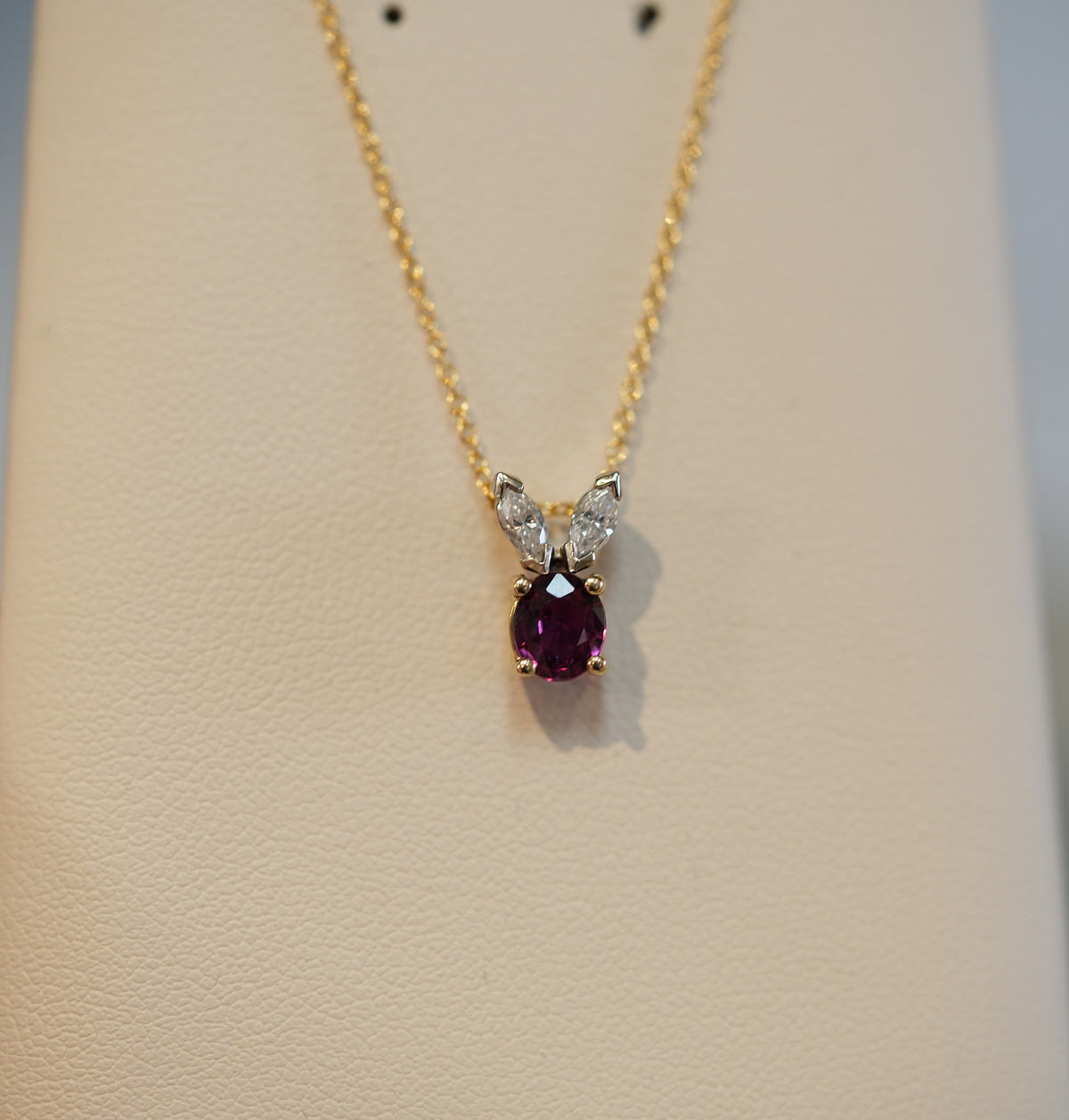 Adorable Vintage Ruby & Diamond "Rabbit Ear" Pendant