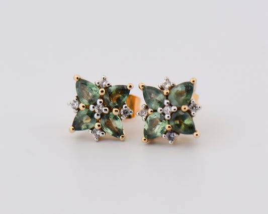 Alexandrite & Diamond Cluster Earrings