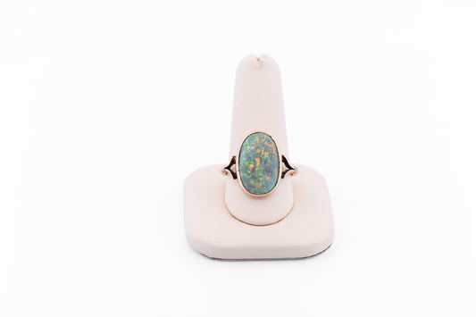 Amazing 9k Rose Gold Ring with Solitaire Puzzle-Pattern Black Opal