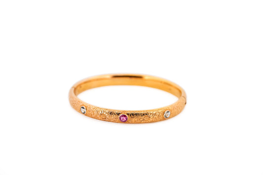 Amazing Antique Hinged Gold Bangle Bracelet with Aquamarine & Pink Sapphire - Bippart & Co
