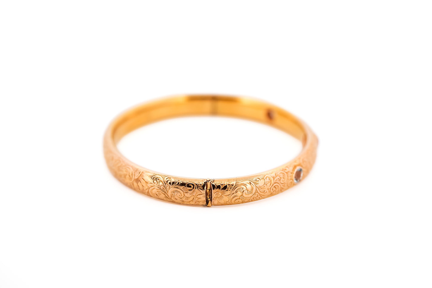 Amazing Antique Hinged Gold Bangle Bracelet with Aquamarine & Pink Sapphire - Bippart & Co