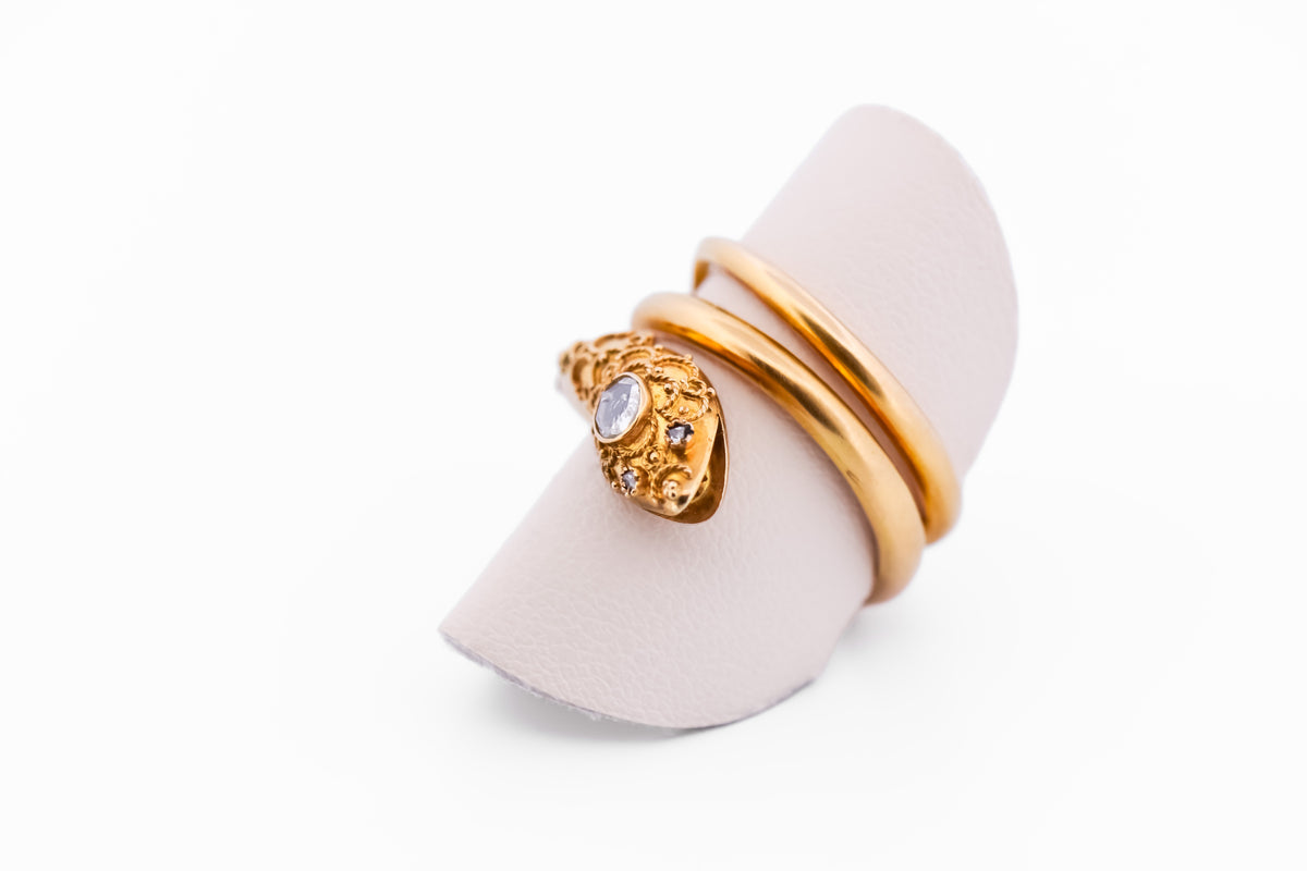 Amazing Antique Snake Ring with Rose-Cut Diamonds and Granulated Gold Detail Work
