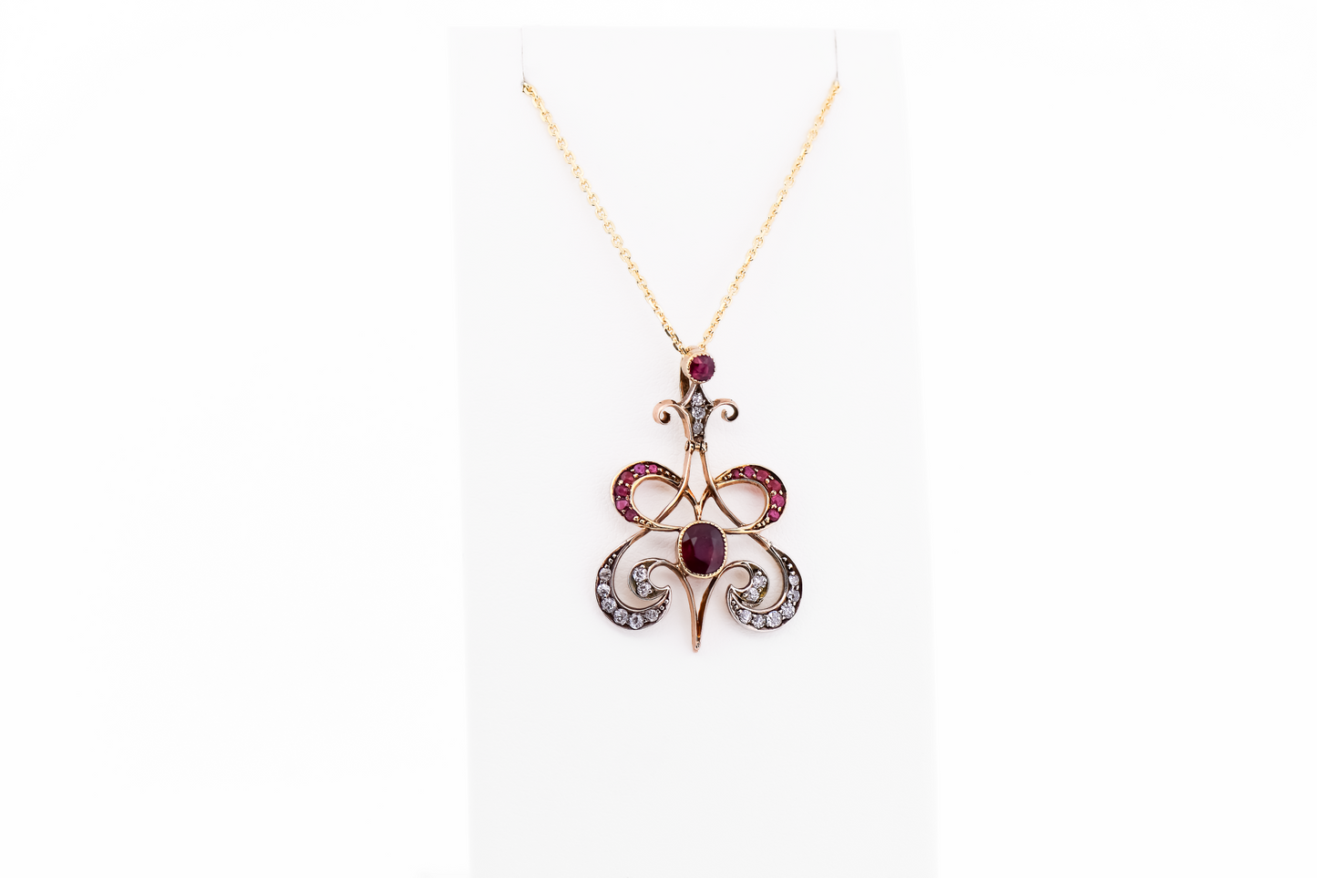 Amazing Art Nouveau British Ruby & Diamond Pendant in 15k Gold