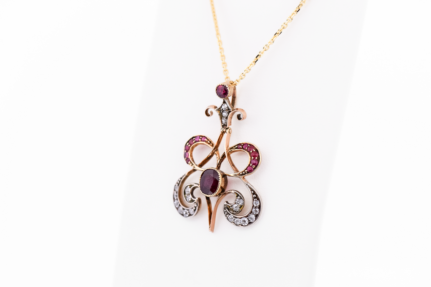 Amazing Art Nouveau British Ruby & Diamond Pendant in 15k Gold