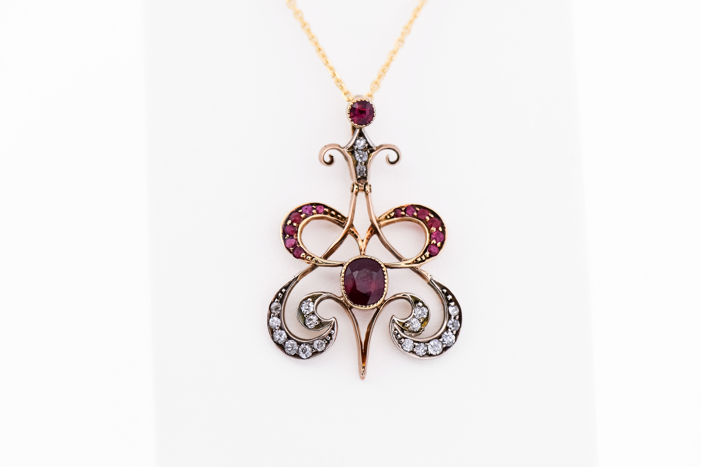Amazing Art Nouveau British Ruby & Diamond Pendant in 15k Gold