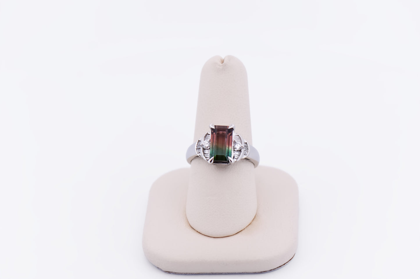 Amazing Bicolor Watermelon Tourmaline Ring Set in Platinum with Diamonds
