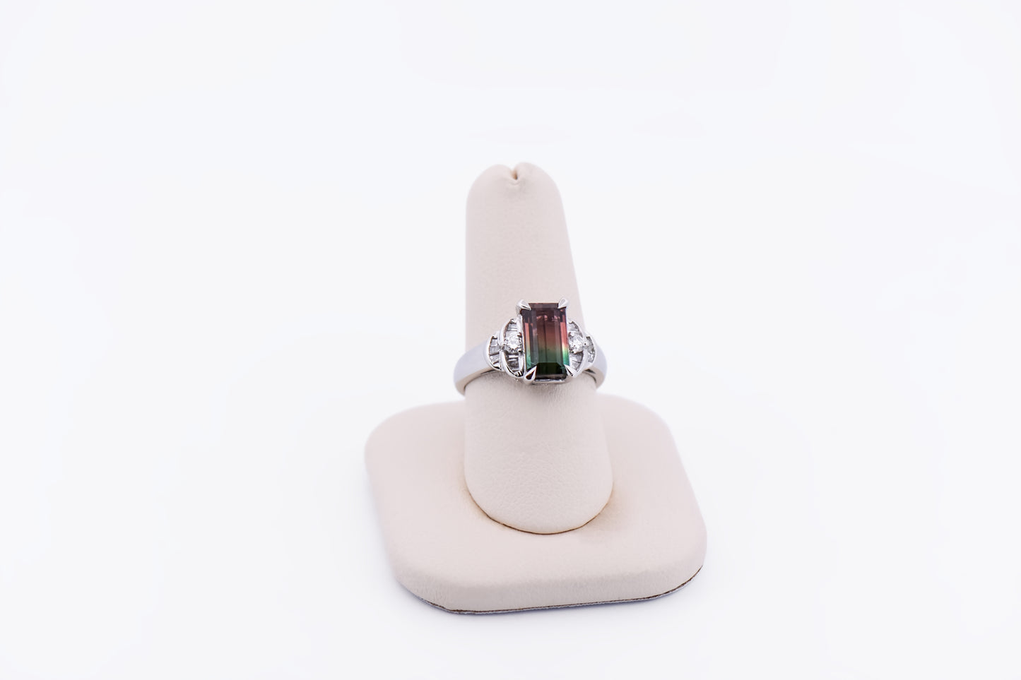Amazing Bicolor Watermelon Tourmaline Ring Set in Platinum with Diamonds