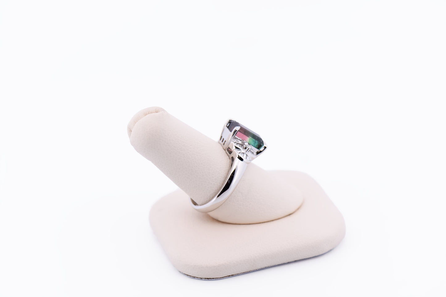 Amazing Bicolor Watermelon Tourmaline Ring Set in Platinum with Diamonds