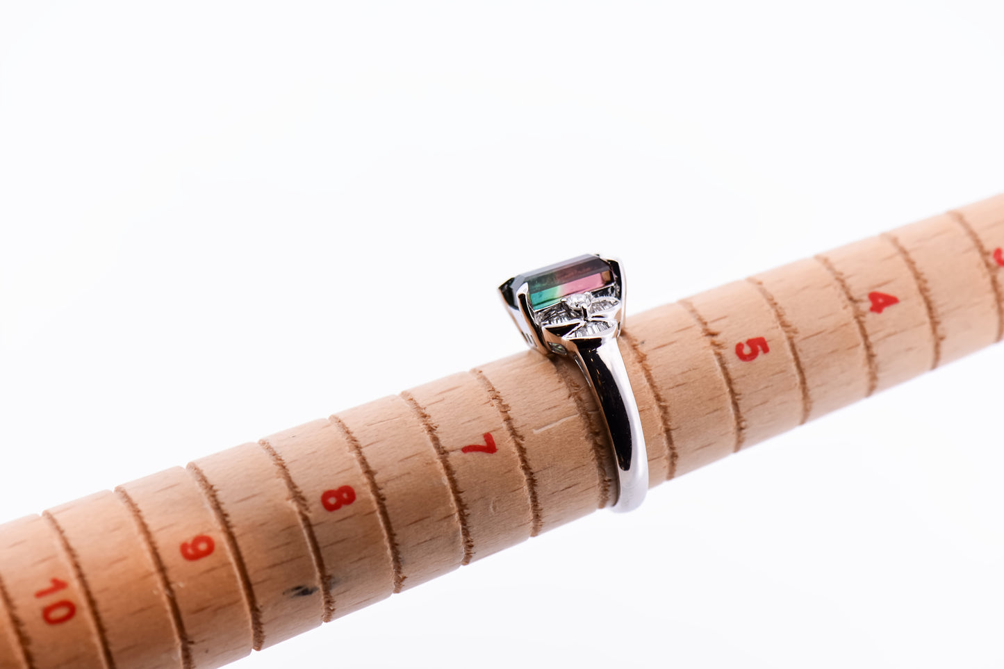 Amazing Bicolor Watermelon Tourmaline Ring Set in Platinum with Diamonds