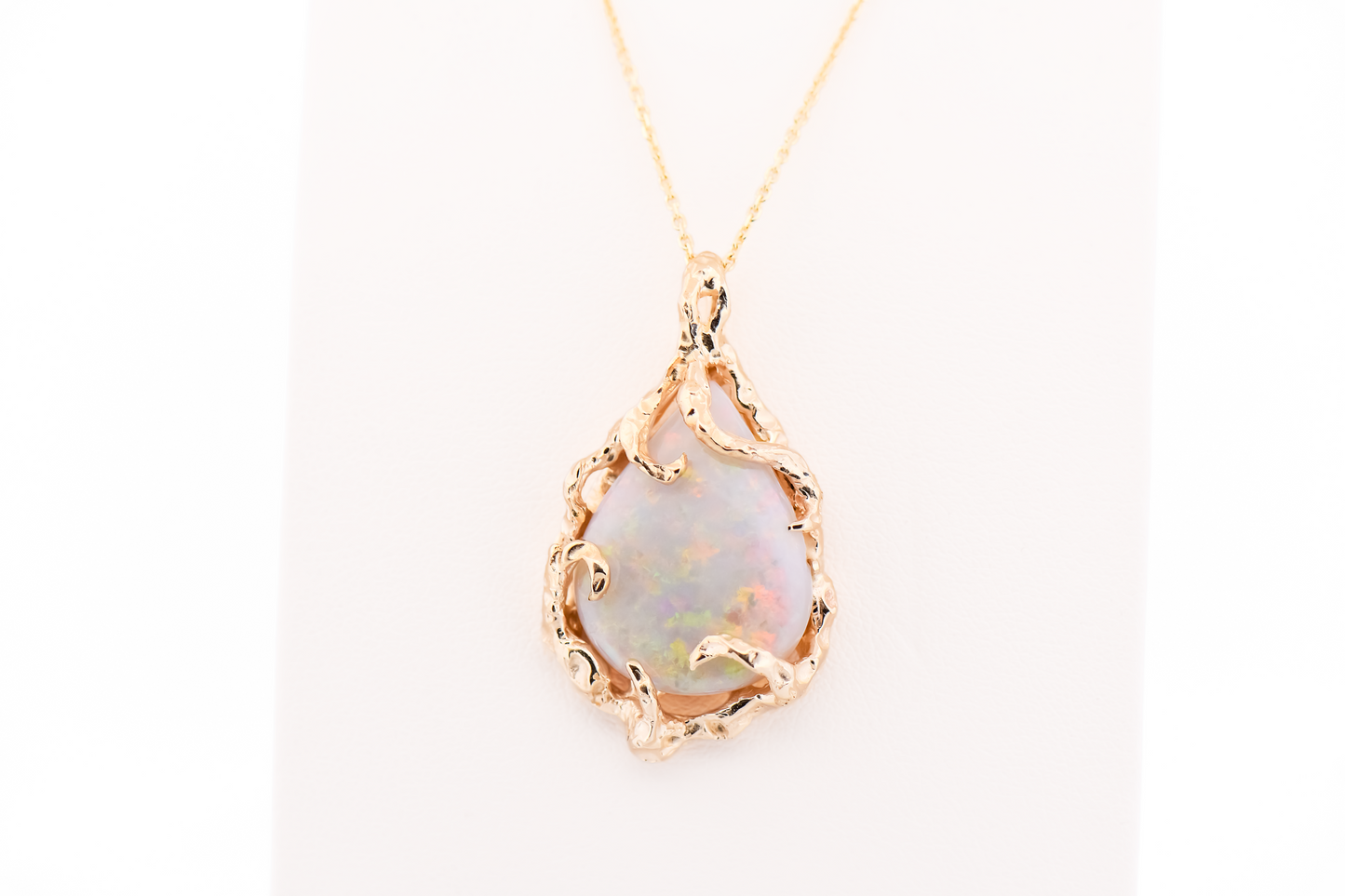 Amazing Brutalist Pendant - Coober Pedy Opal Set in Yellow Gold Coral Inspired Frame