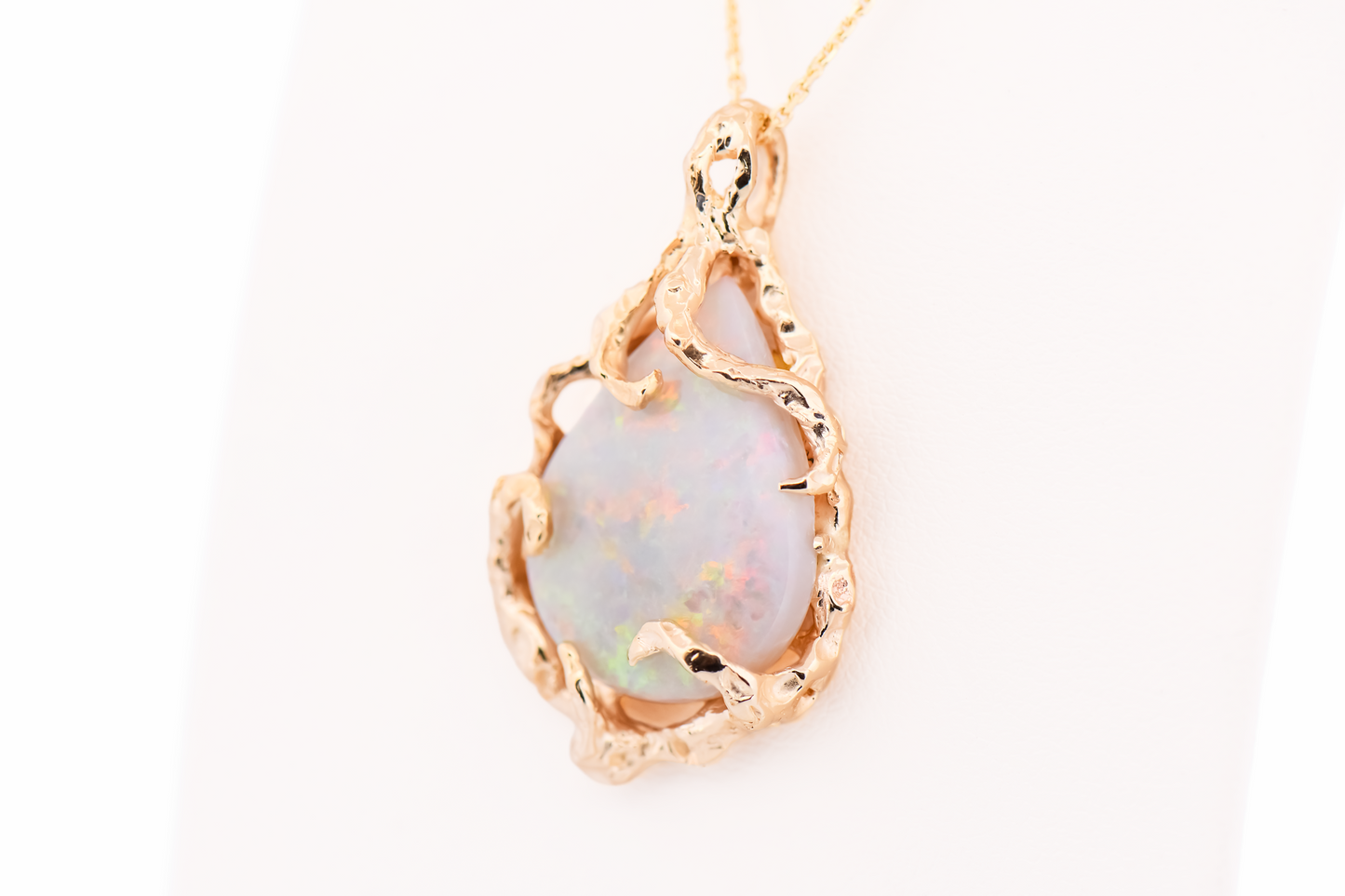 Amazing Brutalist Pendant - Coober Pedy Opal Set in Yellow Gold Coral Inspired Frame