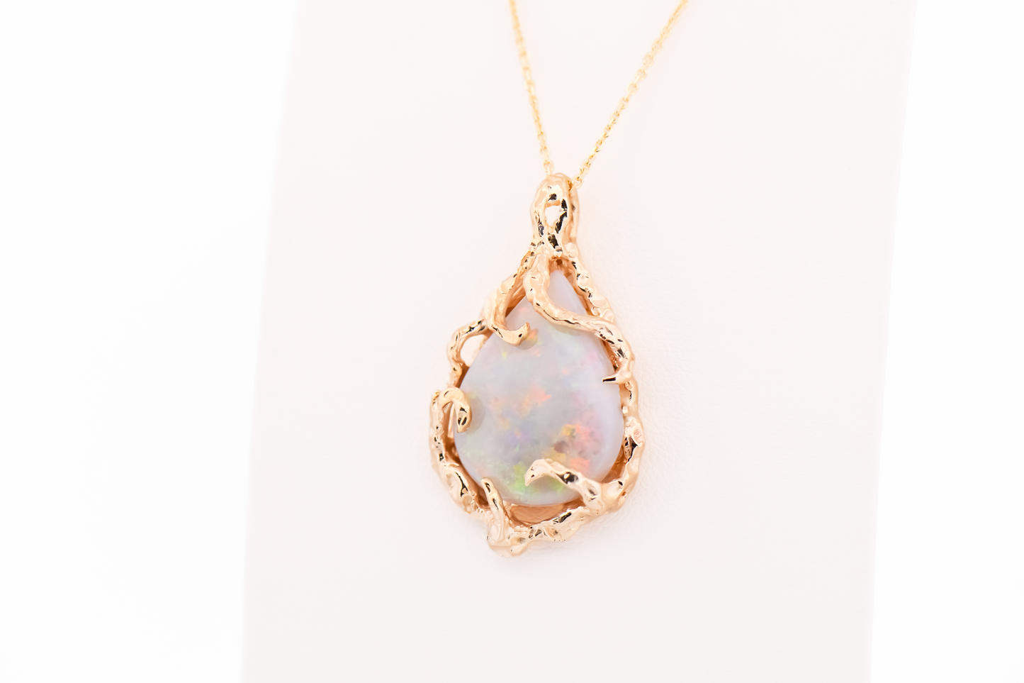 Amazing Brutalist Pendant - Coober Pedy Opal Set in Yellow Gold Coral Inspired Frame
