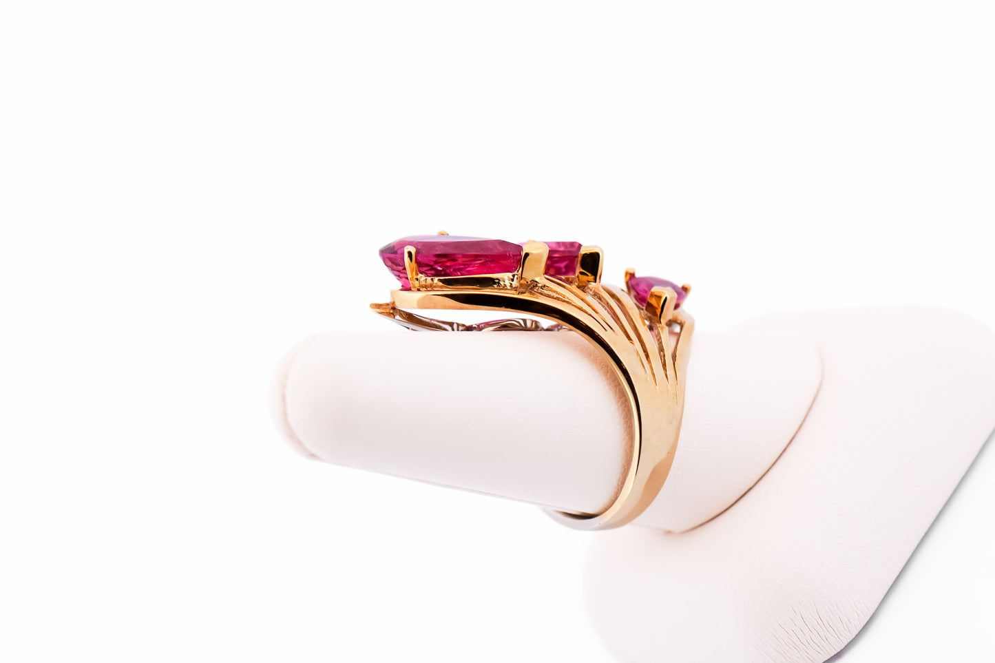 Amazing Cocktail Ring with Pear Shape Pink Tourmalines in Two-Tone Gold