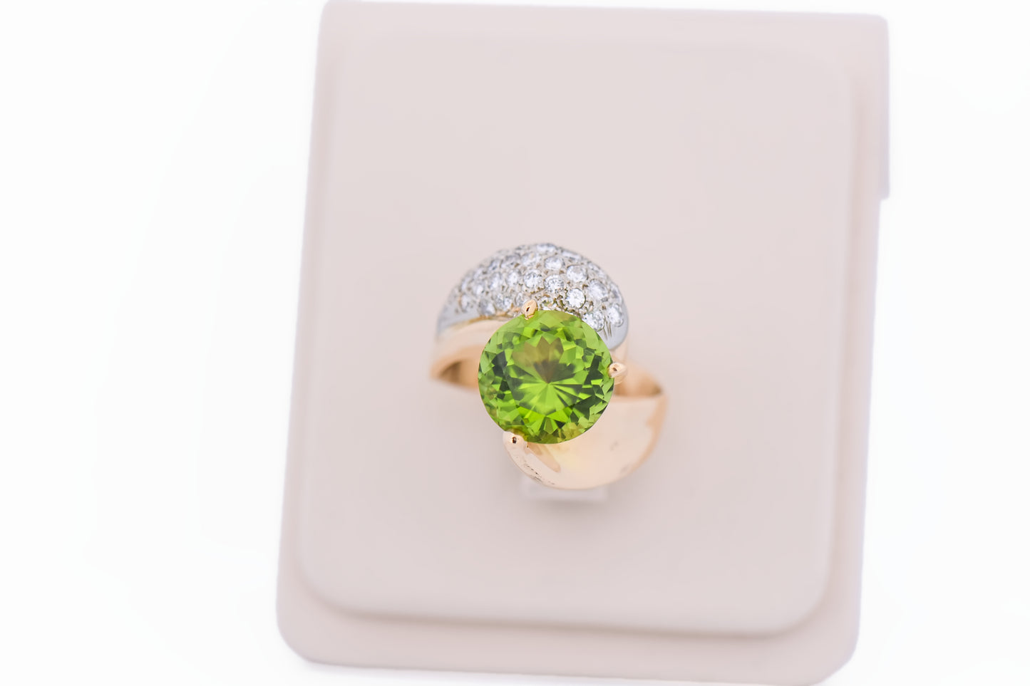 Amazing Custom-Made Estate Ring with 6ct Round Peridot & Pave' Diamonds