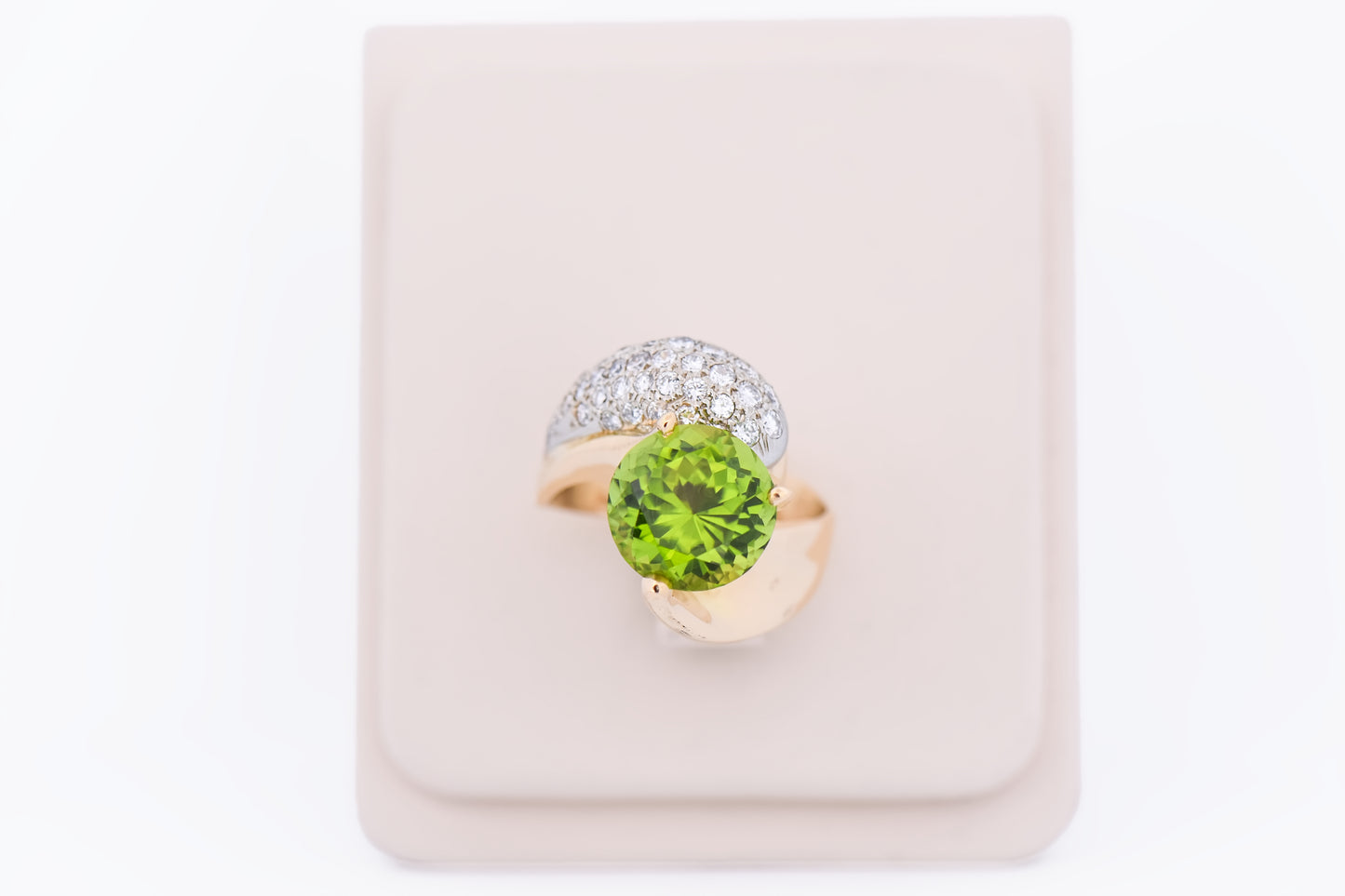 Amazing Custom-Made Estate Ring with 6ct Round Peridot & Pave' Diamonds