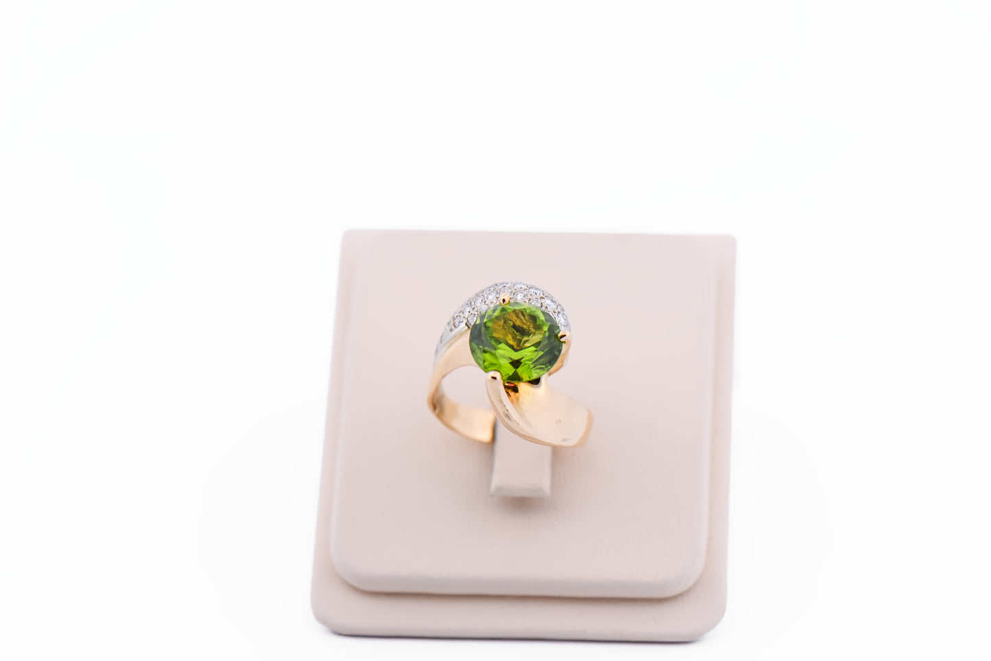 Amazing Custom-Made Estate Ring with 6ct Round Peridot & Pave' Diamonds