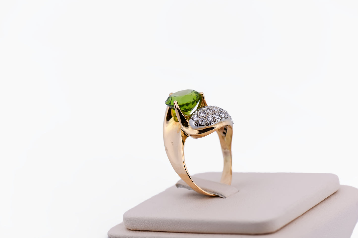 Amazing Custom-Made Estate Ring with 6ct Round Peridot & Pave' Diamonds