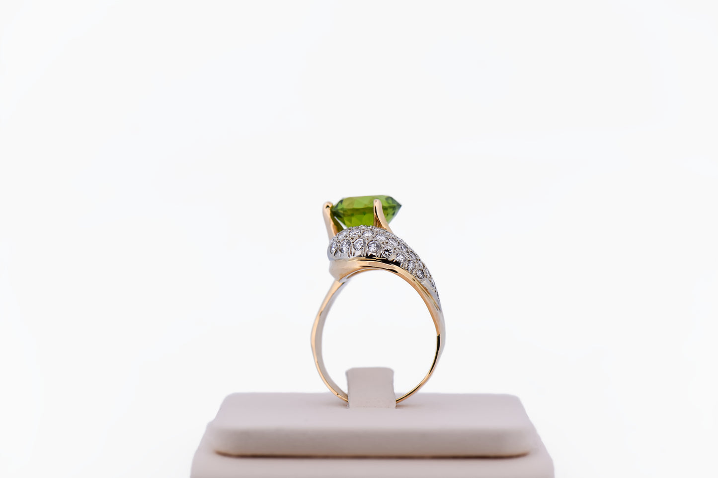 Amazing Custom-Made Estate Ring with 6ct Round Peridot & Pave' Diamonds