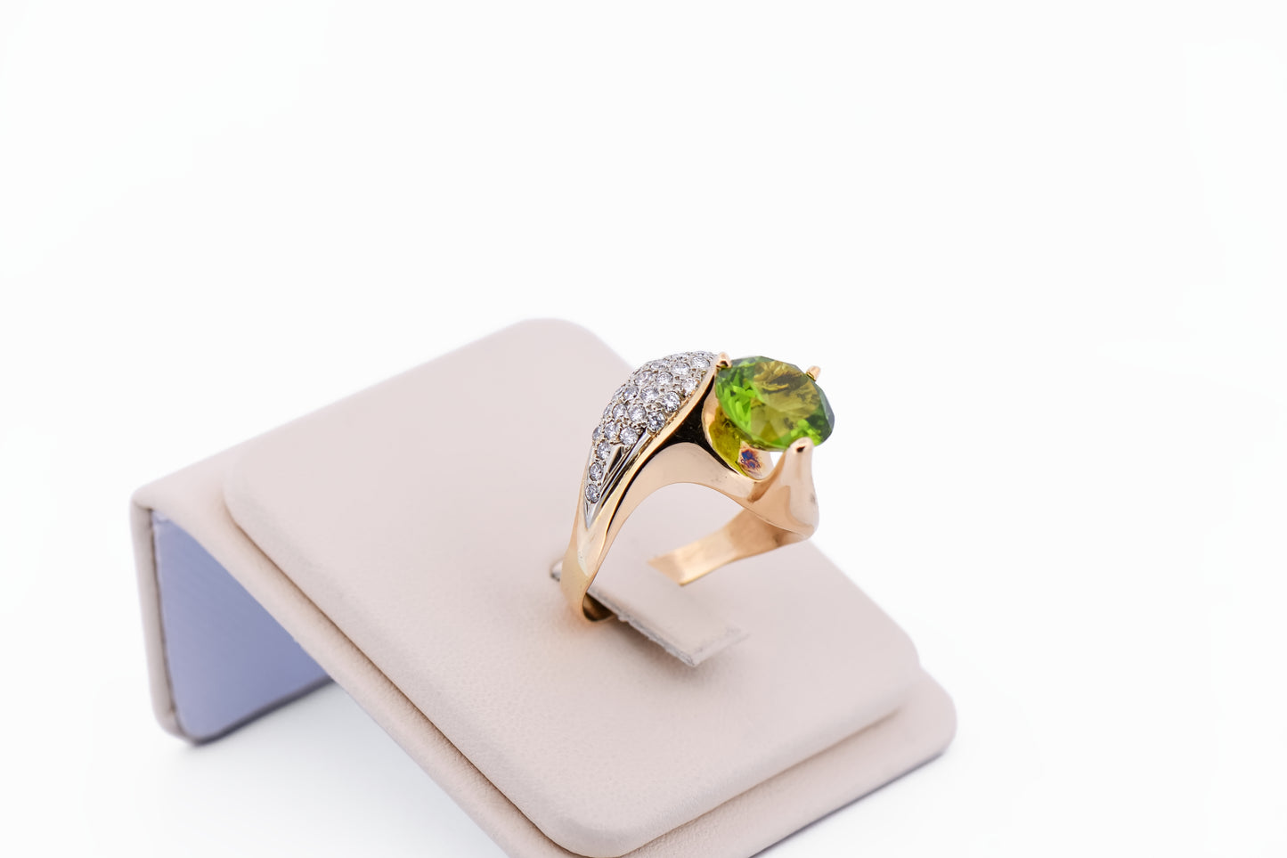 Amazing Custom-Made Estate Ring with 6ct Round Peridot & Pave' Diamonds