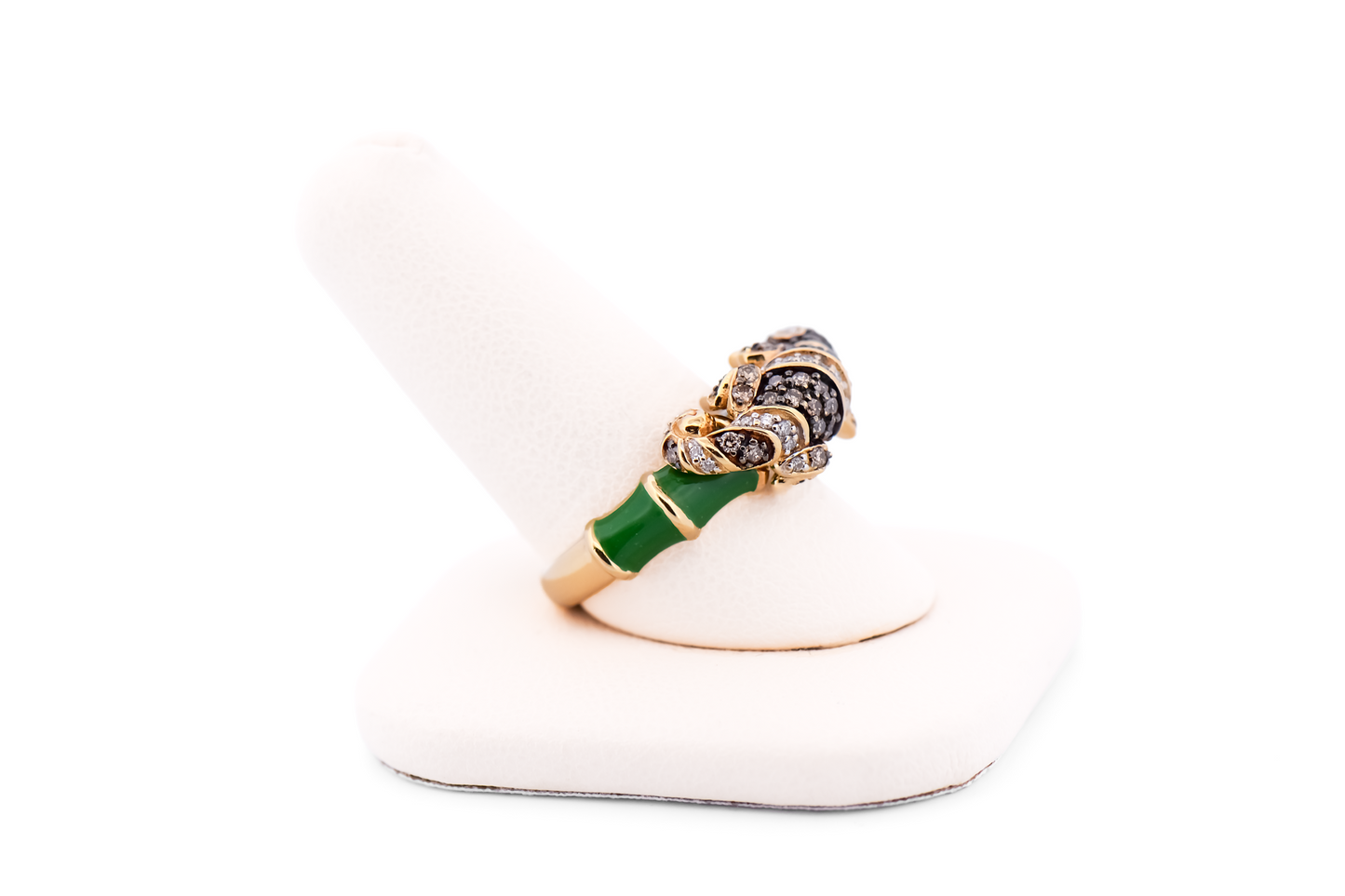 Amazing Estate Chameleon Lizard Ring with Green Enamel & Diamonds