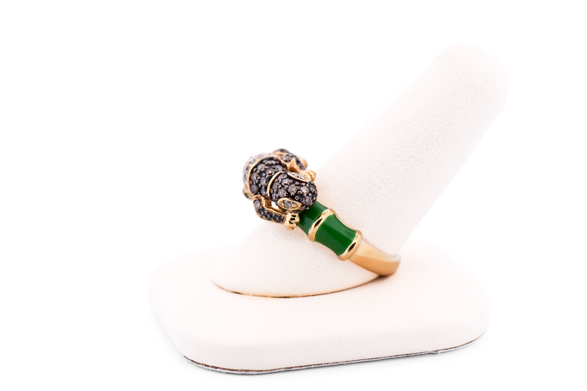 Amazing Estate Chameleon Lizard Ring with Green Enamel & Diamonds