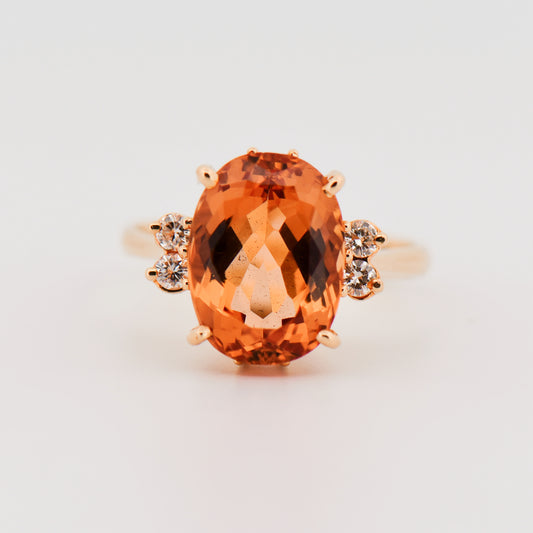 Amazing Large Orange Imperial Topaz & Diamond Ring