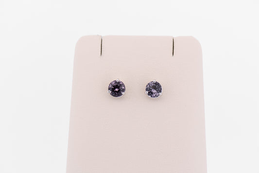 Amazing Mauve Grey Spinel Stud Earrings in White Gold