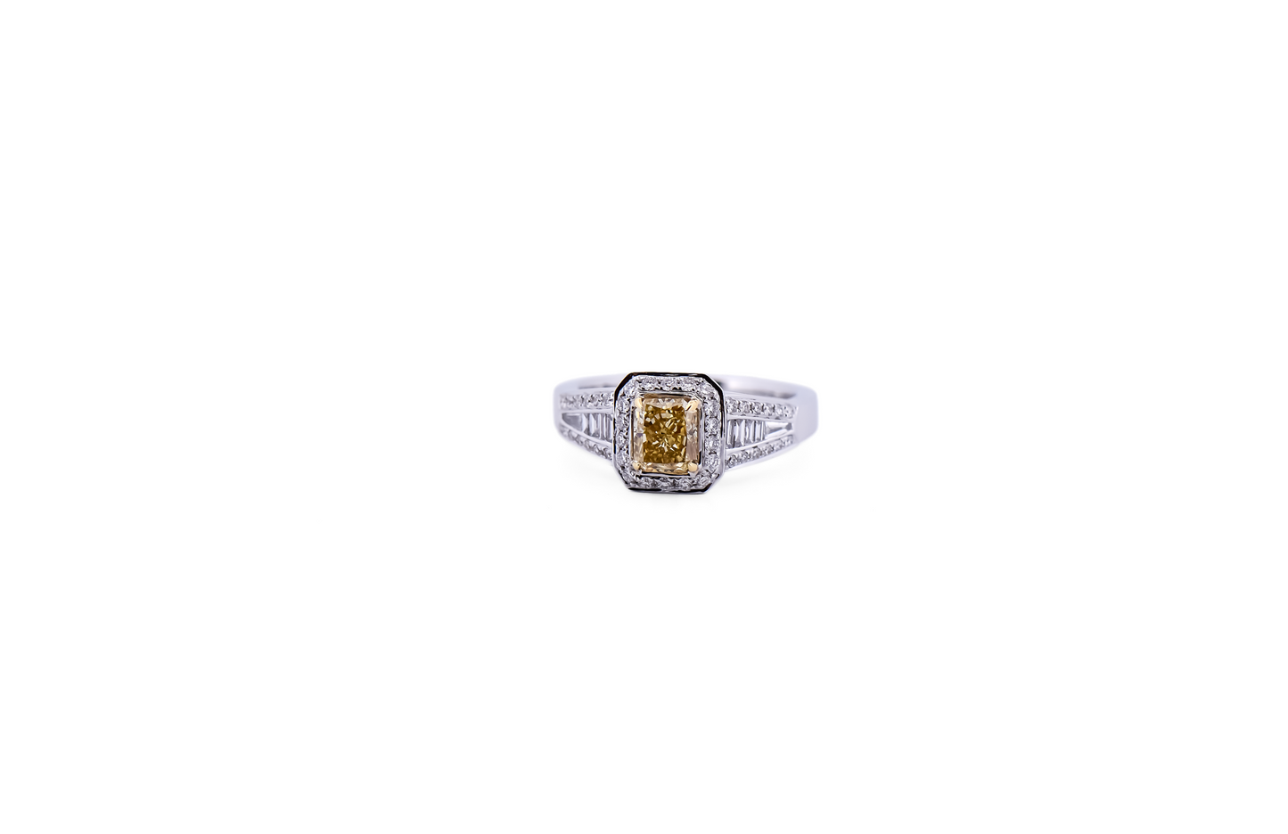 Amazing Radiant Cut Natural Fancy Yellow Diamond Engagement Ring with White Diamond Accents