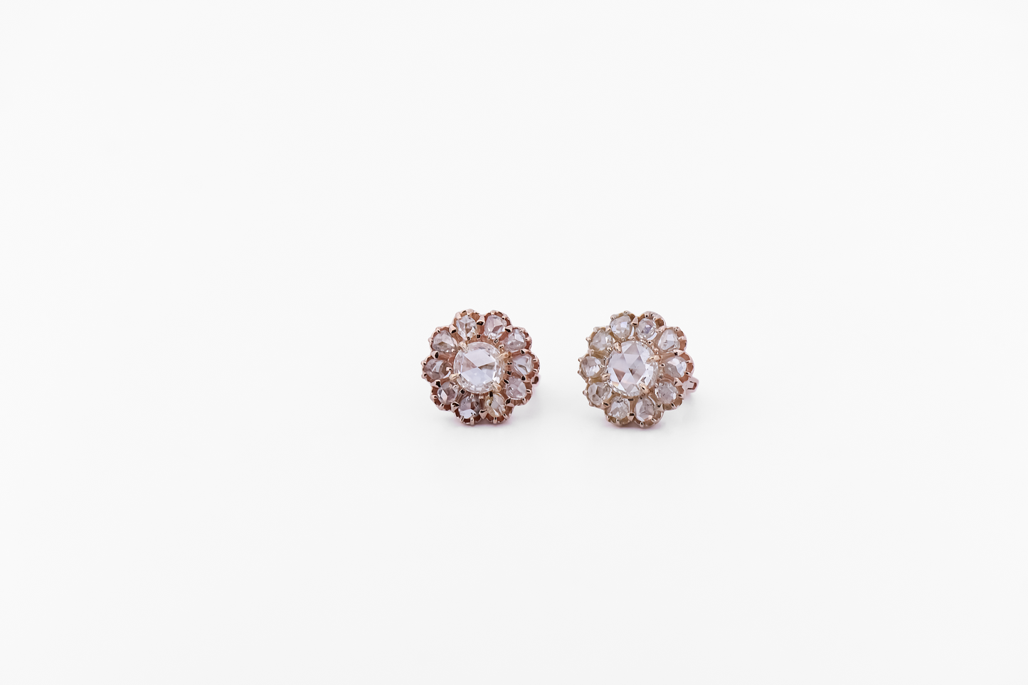 Amazing Victorian Rose-Cut Diamond Cluster Earrings in Rose Gold