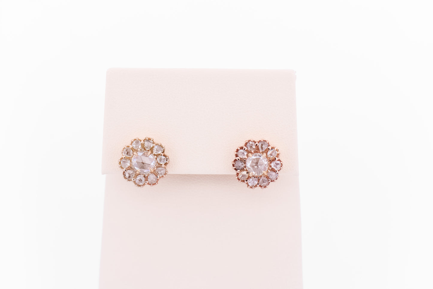 Amazing Victorian Rose-Cut Diamond Cluster Earrings in Rose Gold