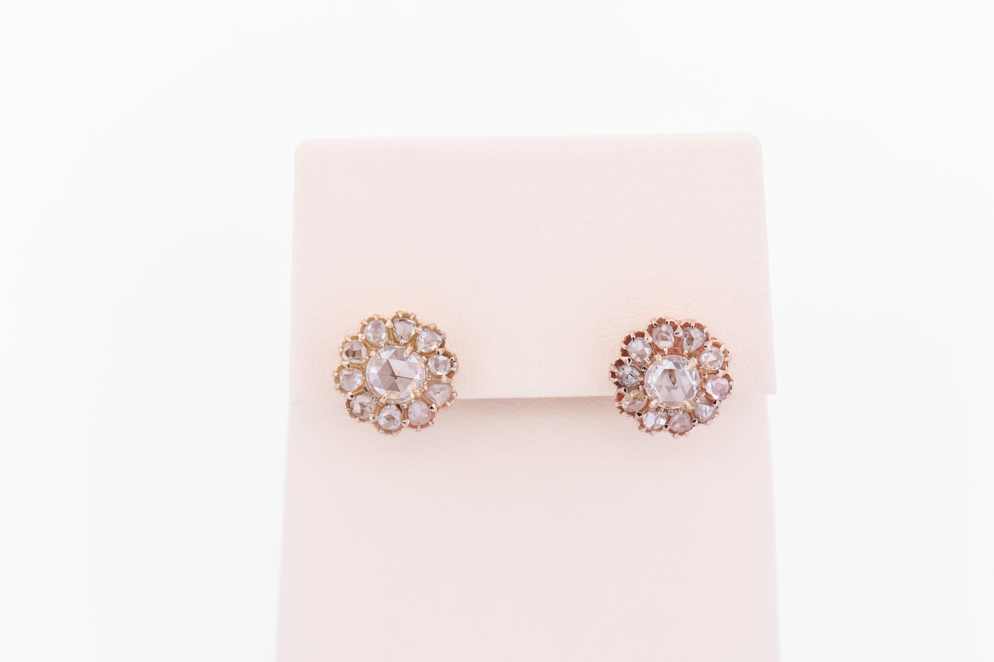 Amazing Victorian Rose-Cut Diamond Cluster Earrings in Rose Gold
