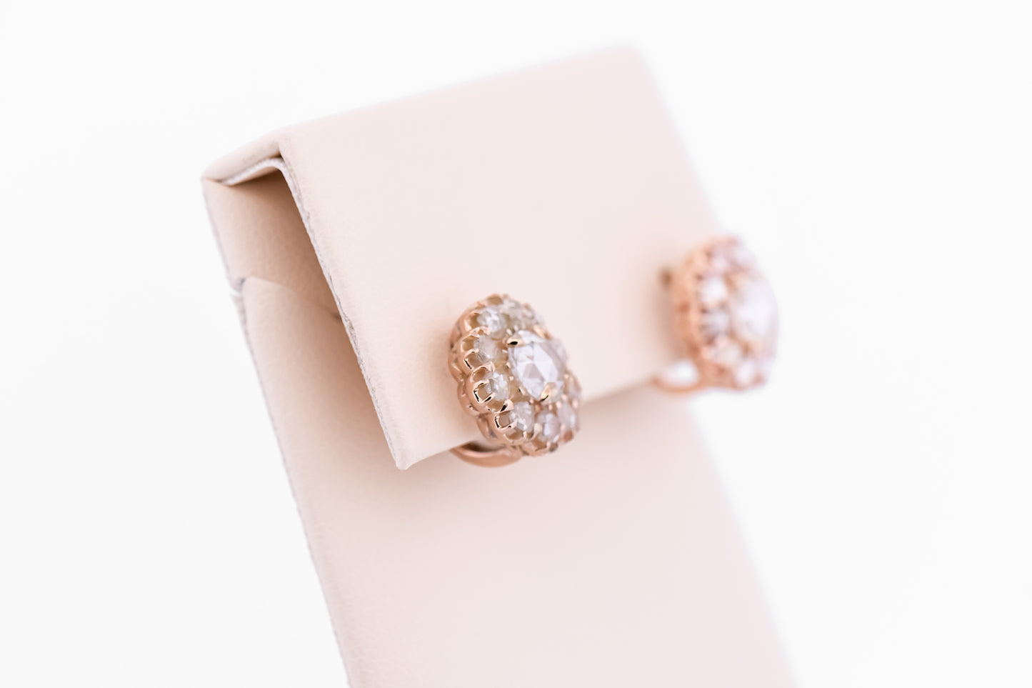 Amazing Victorian Rose-Cut Diamond Cluster Earrings in Rose Gold
