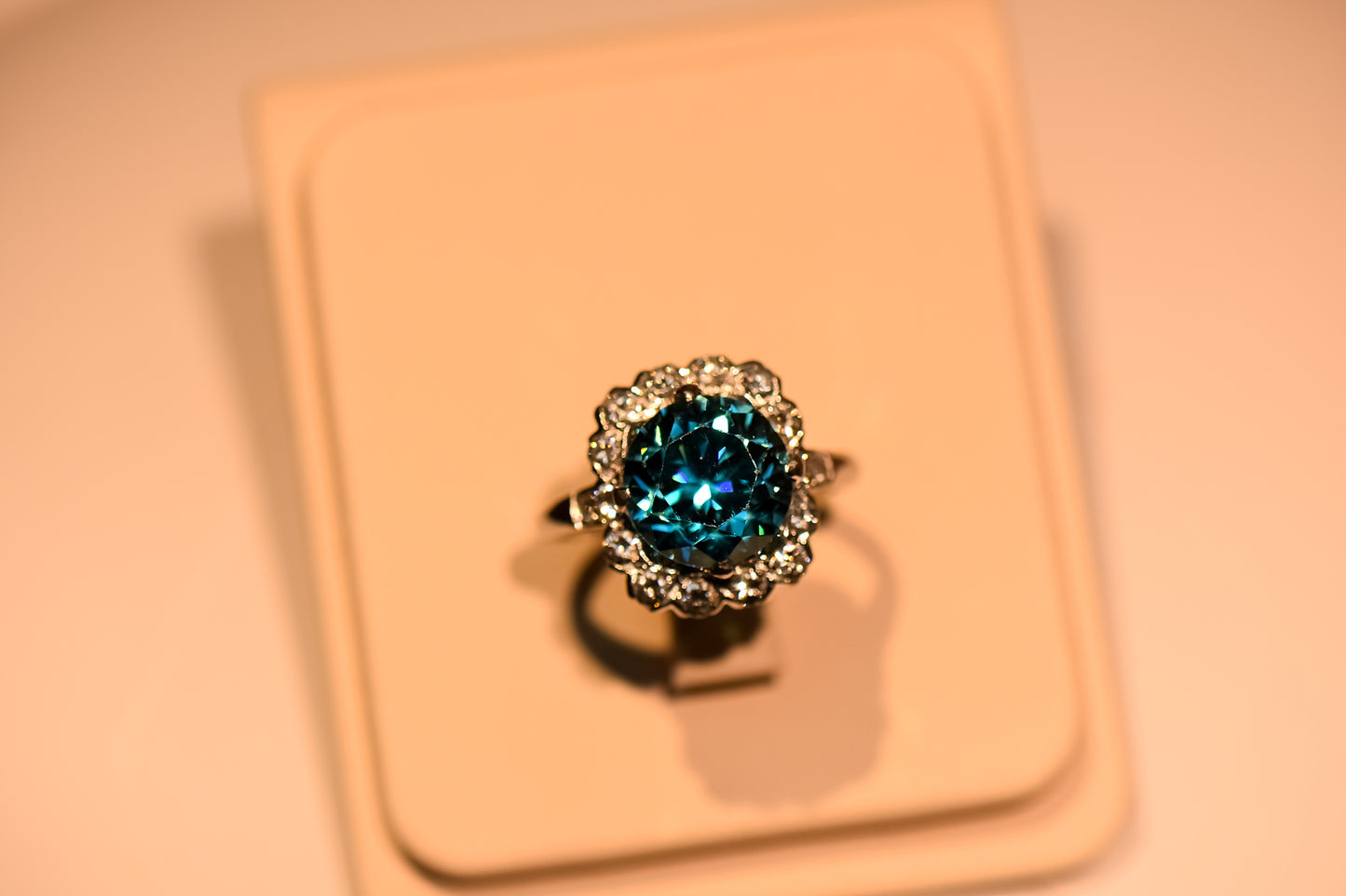 Amazing Vintage Platinum Ring with Top Quality Blue Zircon & Diamonds