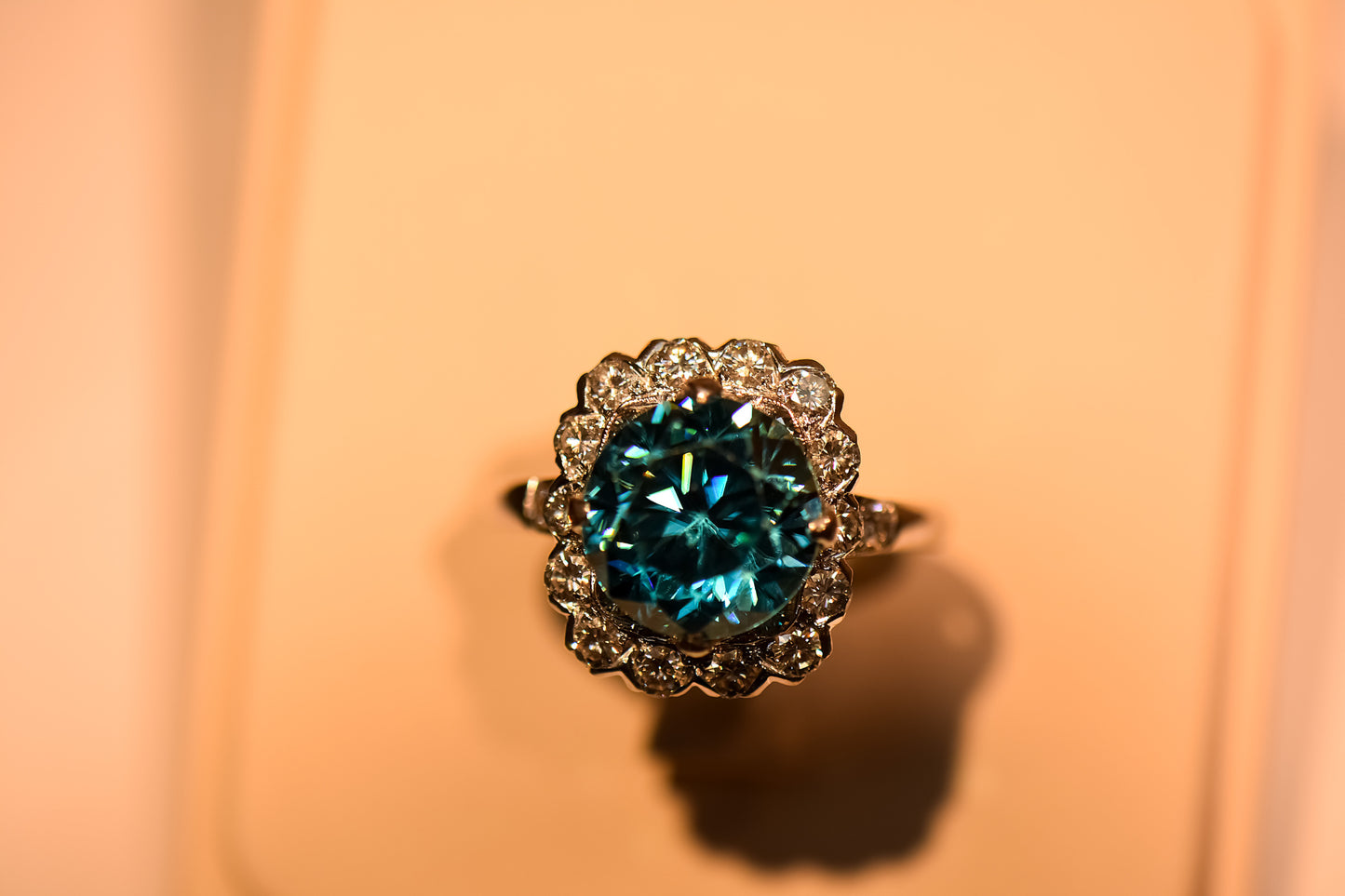Amazing Vintage Platinum Ring with Top Quality Blue Zircon & Diamonds